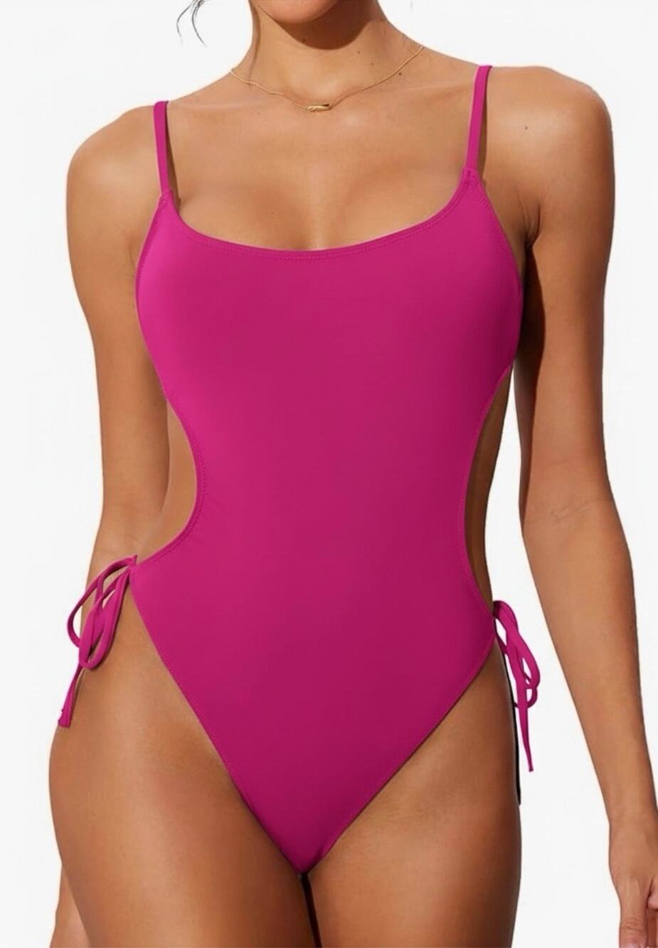 DOBREVA Womens One Piece Swimsuit Strappy Backless Bathing Suit Pink Size S